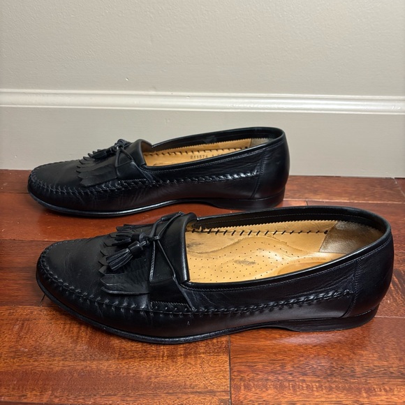 Santoni sz 12 EE Italian Leather Tassel Loafers Black - Picture 4 of 7